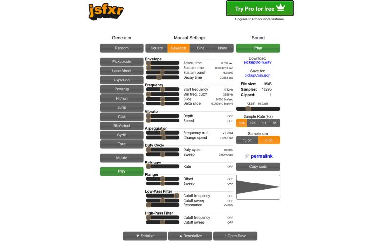 raise start frequency | 8-Bit Music Generators