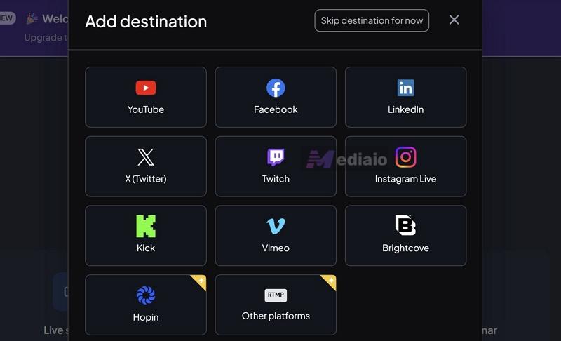 choose Create a broadcast | Add a Background to a Music Performance on AI