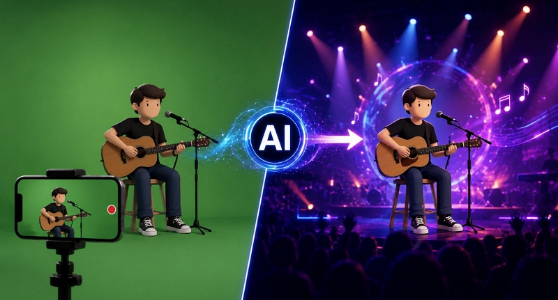 change video background with AI | Add a Background to a Music Performance on AI