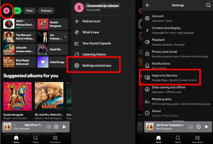 select Settings and privacy | Add MP3 to Spotify