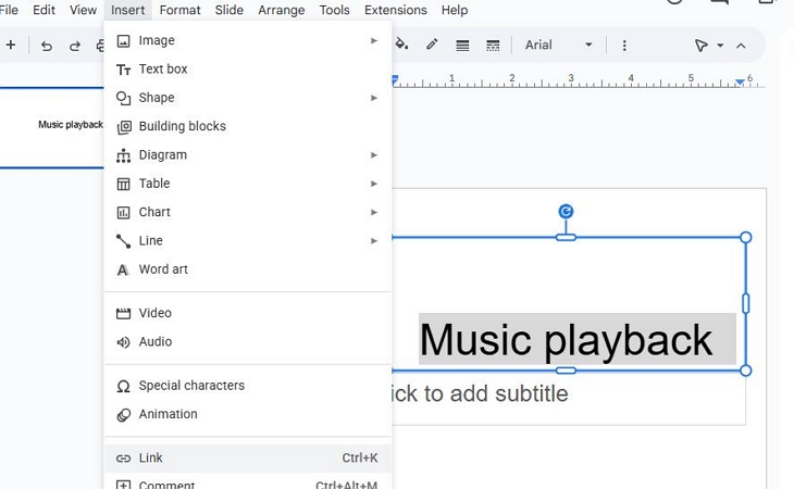 use Insert Link | Add Music to Google Slides from YouTube