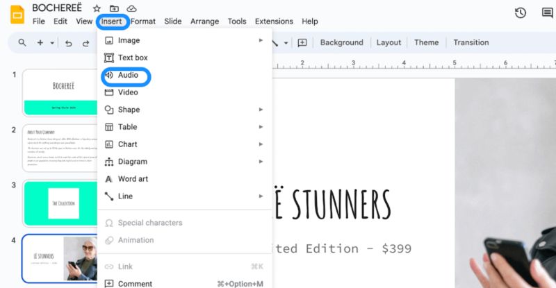 select the slide | Add Music to Google Slides from YouTube