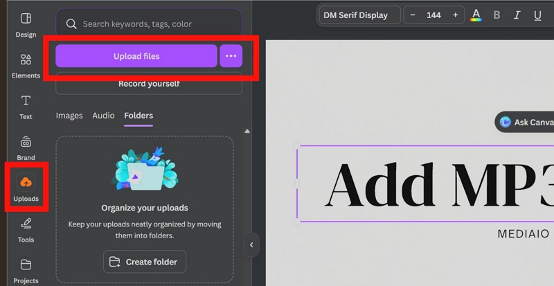 choose Upload files | Add Music to Canva from Spotify