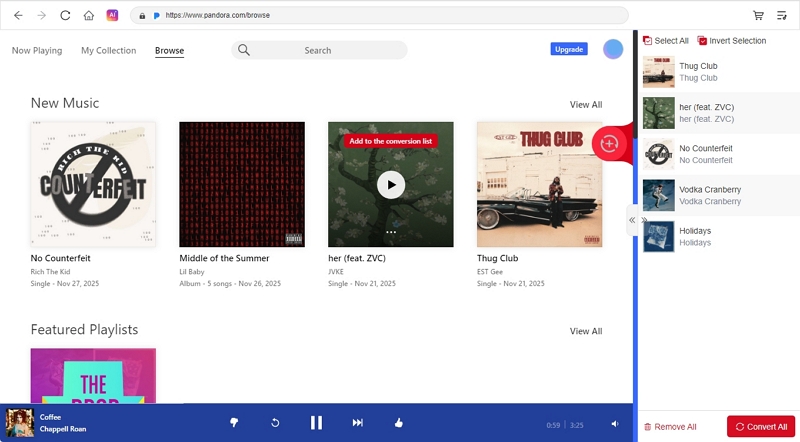 Add to the conversion list button | Pandora Mod APK