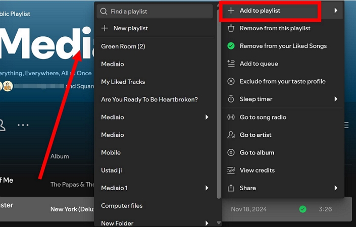 choose New playlist | Add Songs to Playlists on Spotify
