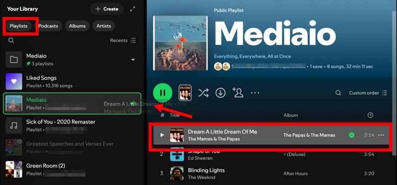 drag song toward Library | Add Songs to Playlists on Spotify