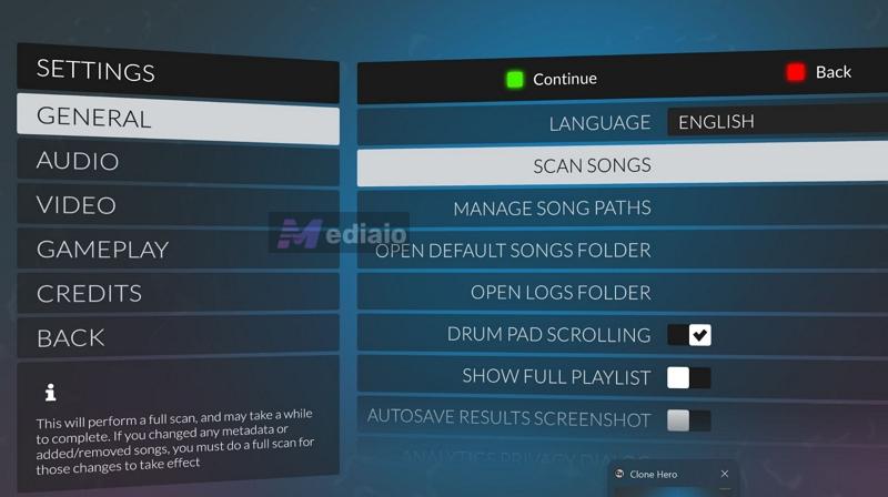 select Scan Songs | Add Songs to Clone Hero