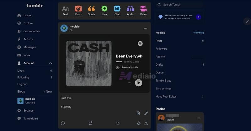 Tumblr post | Add Spotify Music to Tumblr