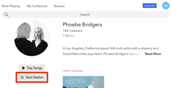 click Start Station | Delete Stations on Pandora