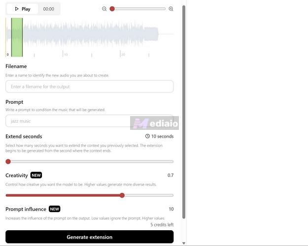 click Generate extension | AI Music Extenders