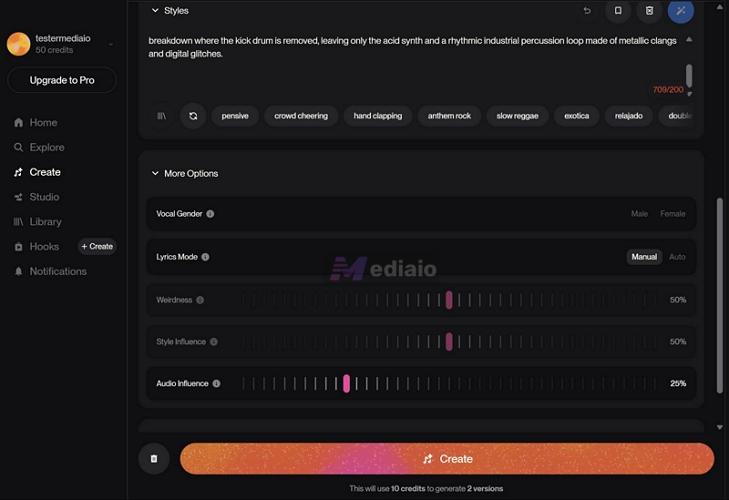 hit Create | AI Music Extenders