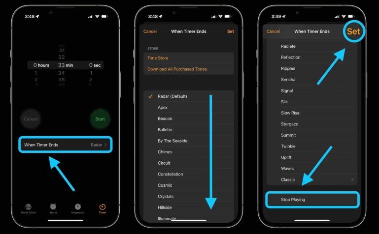 confirm with Set | Pandora Sleep Timer