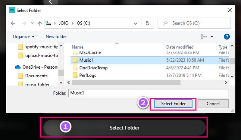 Select Folder | convert youtube playlists to amazon music