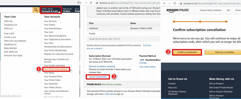 Confirm cancellation | cancel amazon music unlimited
