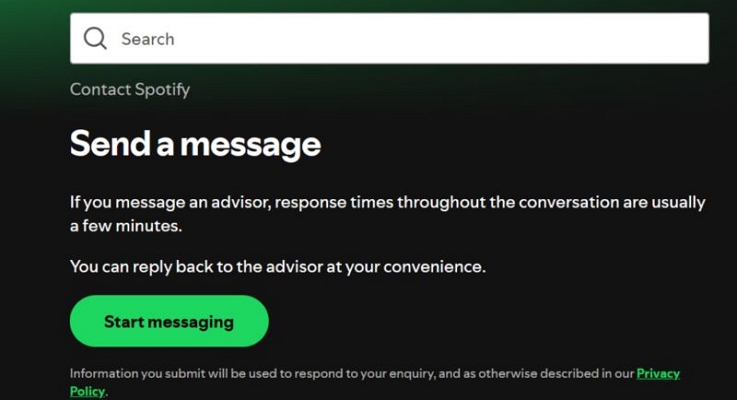 select Start Messaging | Keep Spotify Downloads After Canceling Premium
