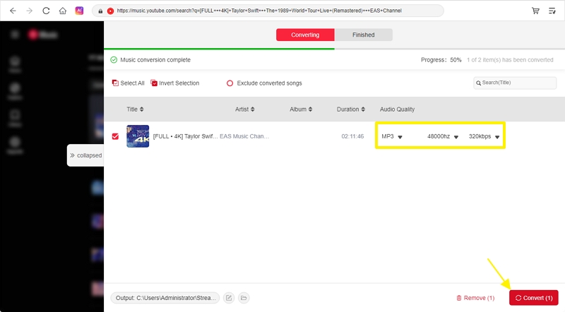 choose output format | Rip Music from YouTube