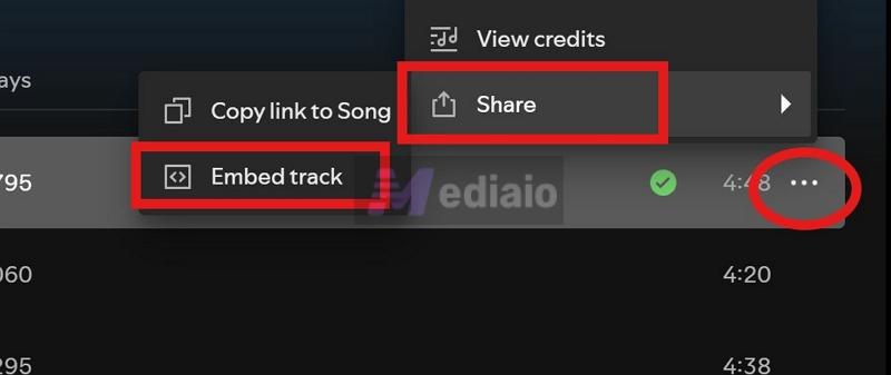 choose Embed track | Add Spotify Music to Tumblr