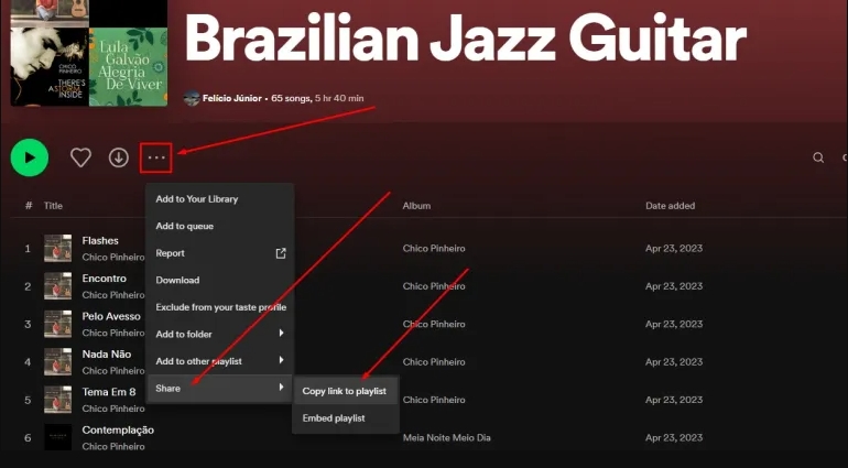 click Copy Link to Playlist | Add Music to Canva from Spotify