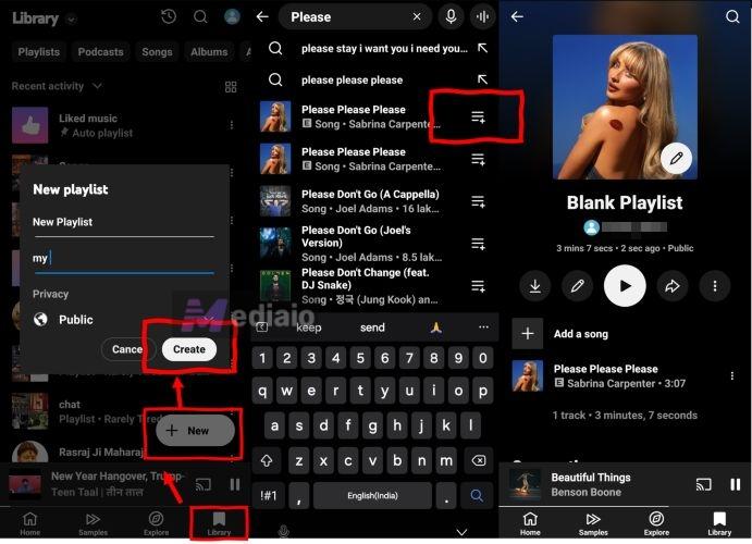 add tracks | Create a Playlist on YouTube Music