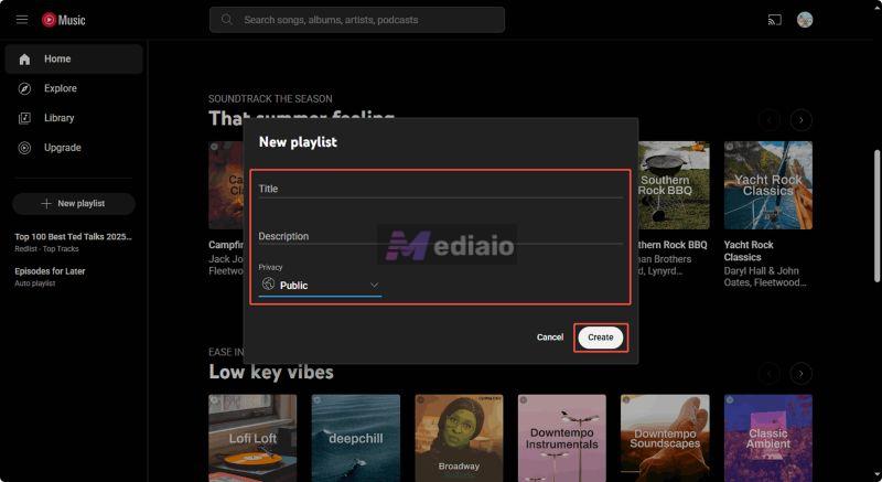 hit New playlist | Create a Playlist on YouTube Music