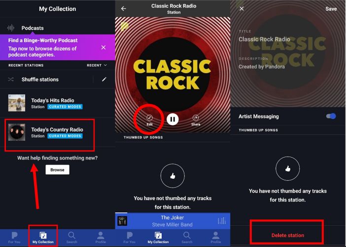 choose Delete Station | Delete Stations on Pandora