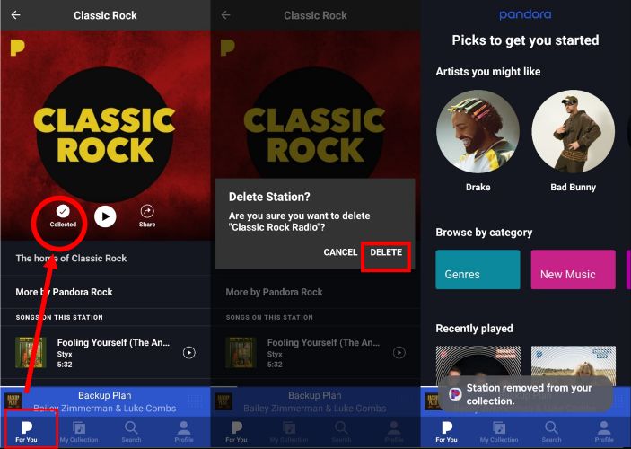 tap Collected | Delete Stations on Pandora