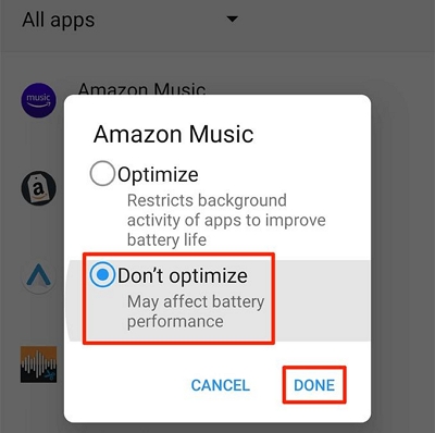 Disable Battery Optimization | amazon music on android auto