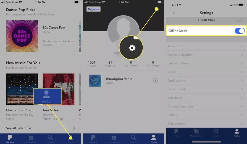 turn on Offline Mode | Download Music from Pandora