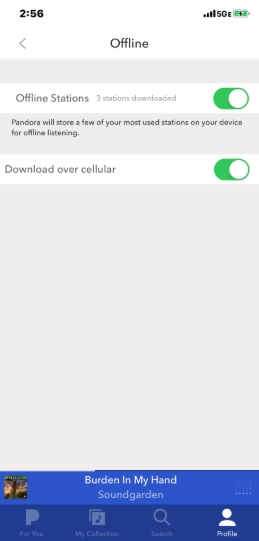 switch on Download Over Cellular | Download Music from Pandora