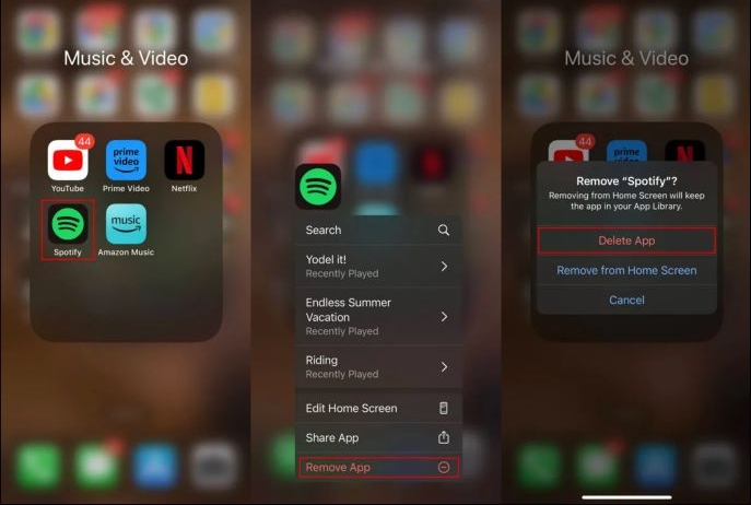 choose Delete App | Download Spotify Music Without WiFi
