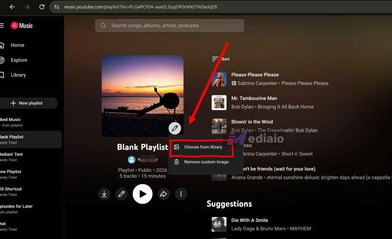 click Choose from gallery | Create a Playlist on YouTube Music