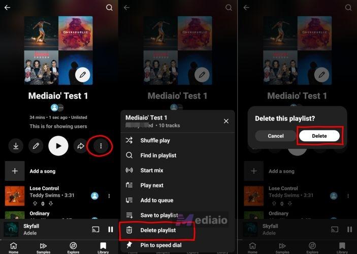 select Delete playlist mobile | Create a Playlist on YouTube Music