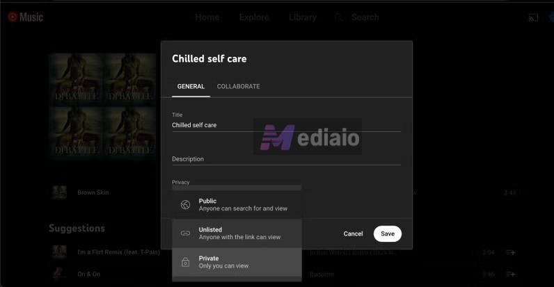 choose Save | Create a Playlist on YouTube Music