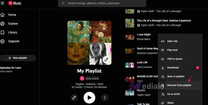 press Delete | Create a Playlist on YouTube Music