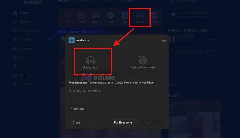 go with Upload audio | Add Spotify Music to Tumblr