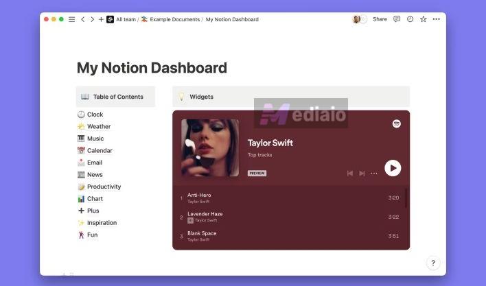 Notion dashboard | Embed Spotify in Notion