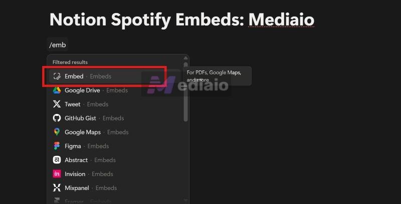 type /embed | Embed Spotify in Notion