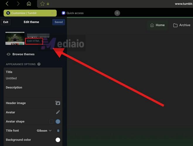 click Edit HTML | Add Spotify Music to Tumblr