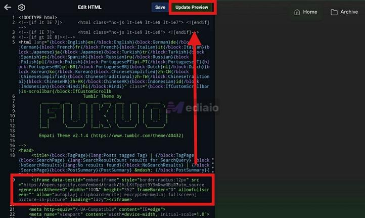 click Save | Add Spotify Music to Tumblr