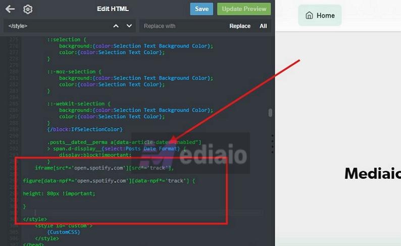 Edit HTML section | Add Spotify Music to Tumblr