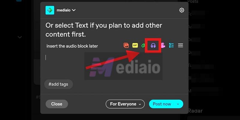 click Audio (headphone) icon | Add Spotify Music to Tumblr