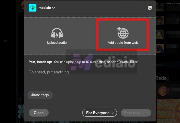 choose Add audio from web | Add Spotify Music to Tumblr