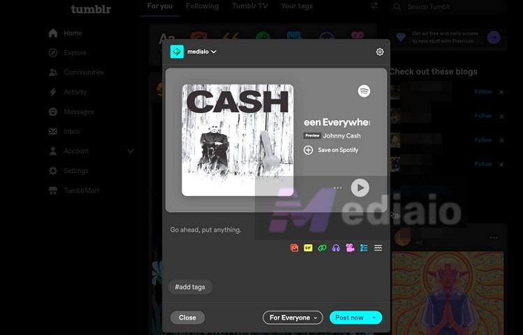 click Post now | Add Spotify Music to Tumblr