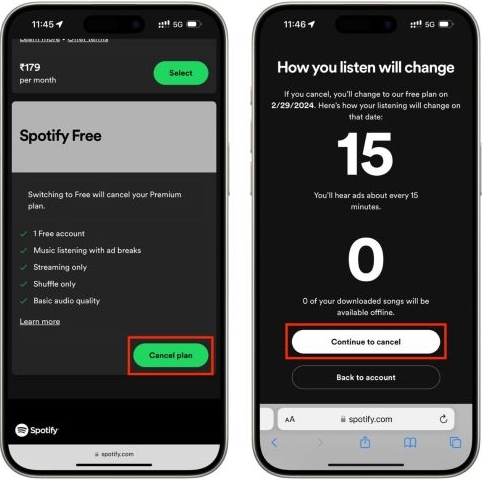 tap Continue to Cancel | Keep Spotify Downloads After Canceling Premium