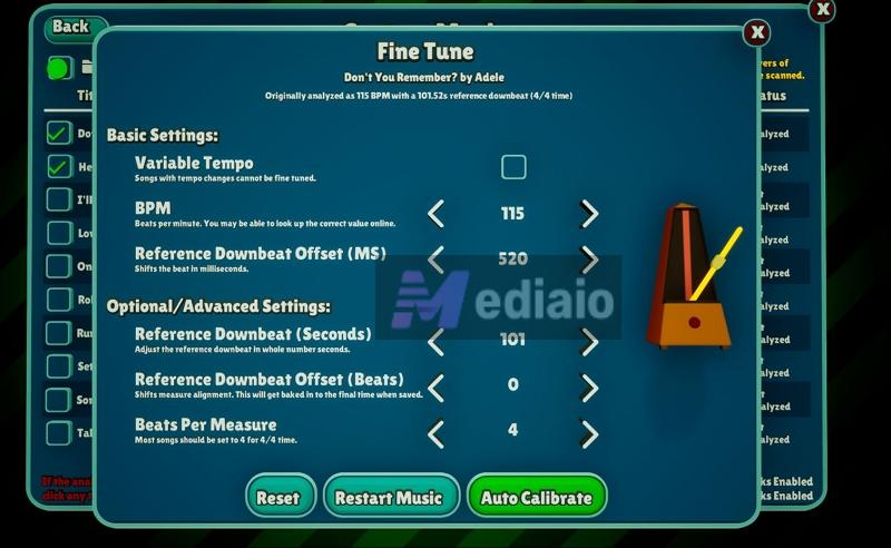 auto-calibrate the track | Put Your Own Music in Steel Century Groove
