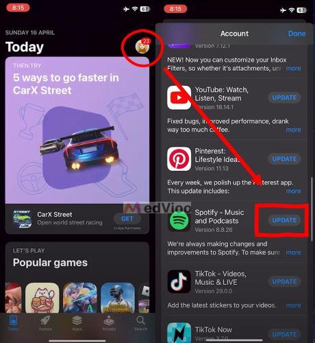 tap Update | Clear Spotify Cache