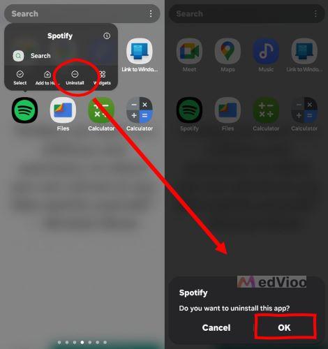 tap Uninstall | Clear Spotify Cache