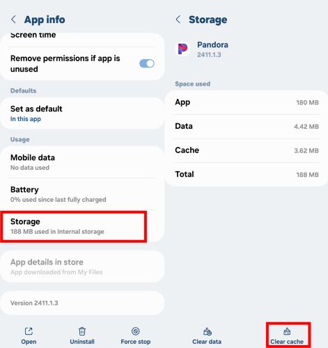 Clear Cache | Pandora Not Working