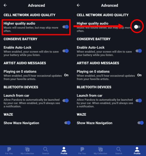 Higher Quality Audio Off | Pandora Not Working