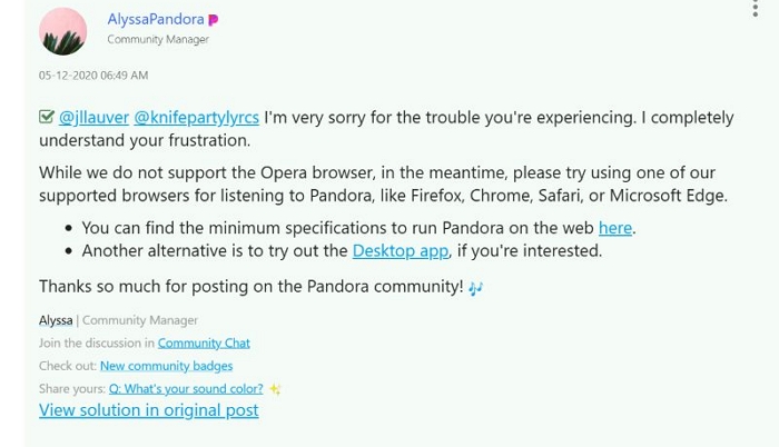 Switch to Another Browser | Pandora Not Working